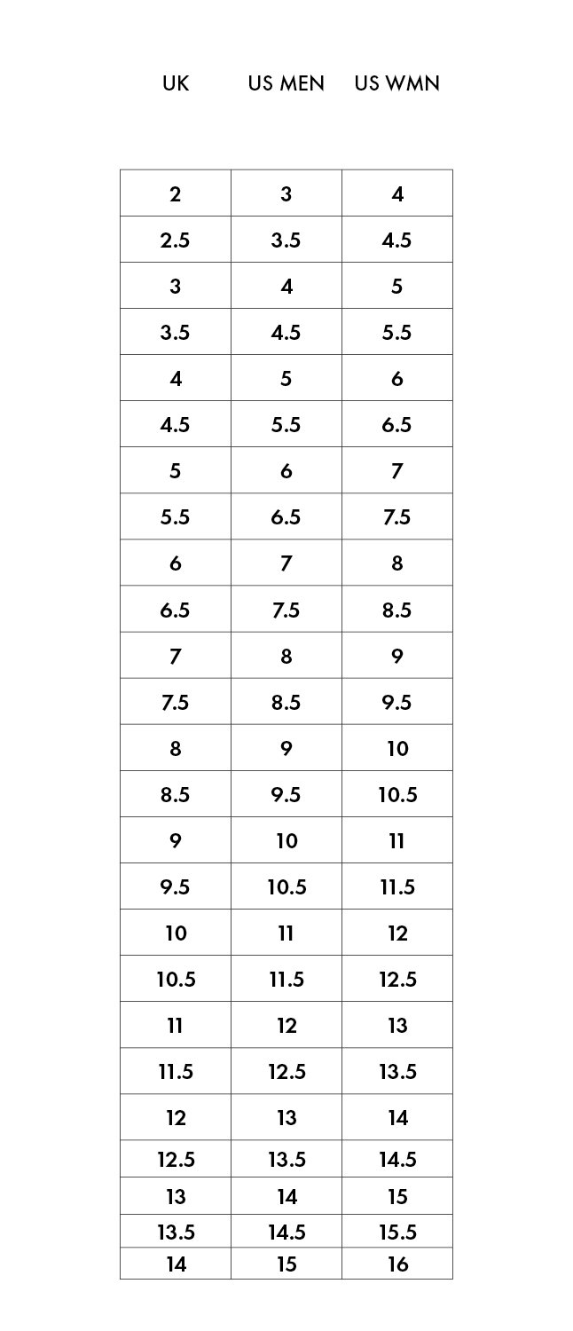 SCARPA Inverno Sizing Chart